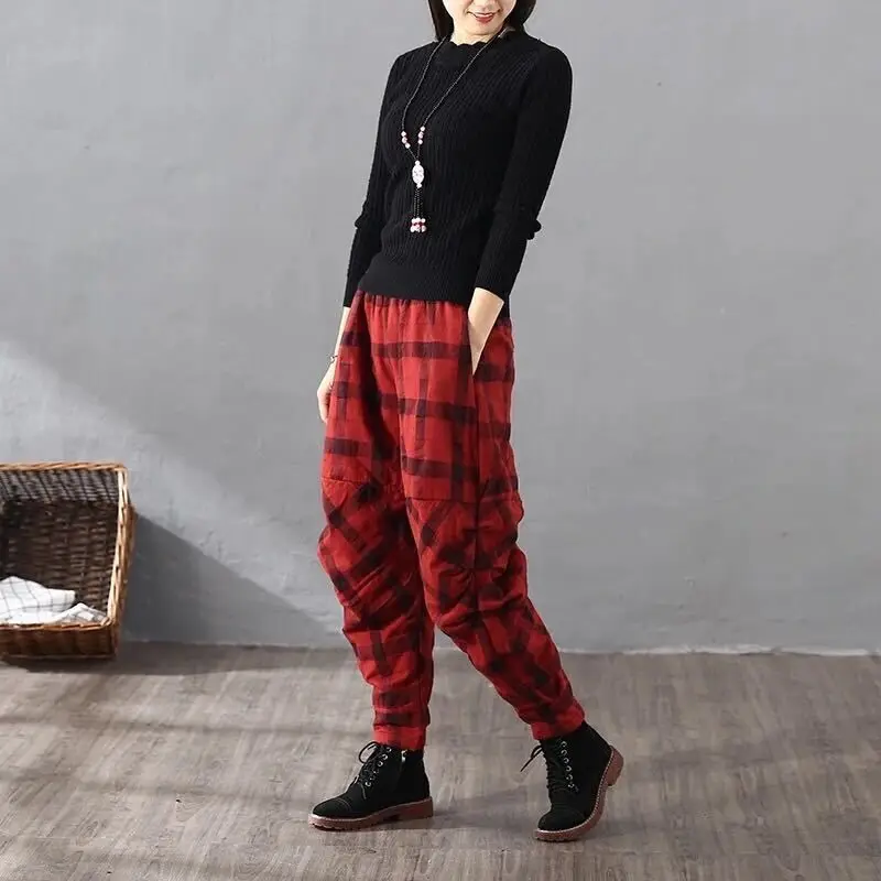 

2020 autumn winter striped stitching trousers cotton women's clothing slim casual fashion bloomers cotton material out style