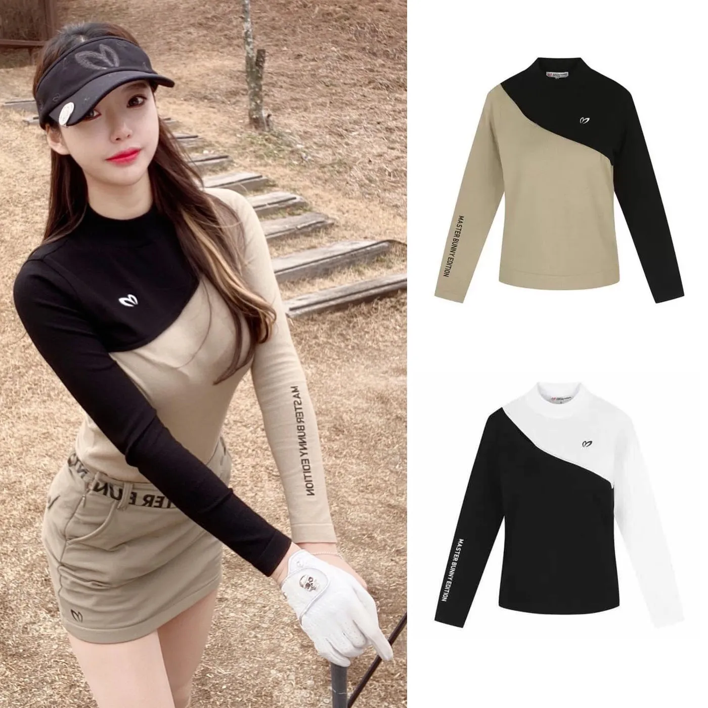 

PG Women's Golf Knitted Long Sleeved Shirt Autumn 2021 New MASTER BUNNY Two Color Splicing Shirts Slim Fit Design