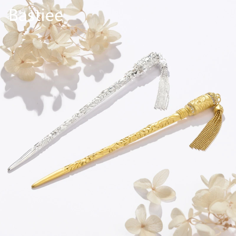 

Bastiee Chinese Ancient 925 Sterling Silver Hair Stick Women Silvery Golden Plated Ethnic Hmong Luxury Jewelry Carved Hairpin