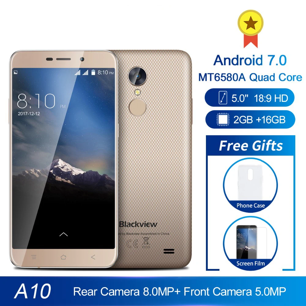 Смартфон Blackview A10 2 Гб ОЗУ 16 ПЗУ четырёхъядерный процессор MT6580A на базе Android 7 0 экран