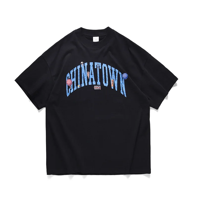 

Chinatown high street simple T-shirt Street foundation loose overszie letter print Short Sleeve Tee men and women