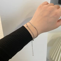 fashion jewelry double chain bracelet simply design silvery plating metal chain bracelet for women lady gifts party