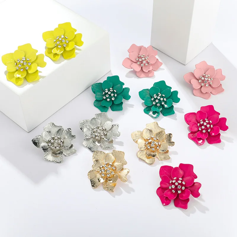 Женские серьги-гвоздики с двумя цветами милые металлические в виде цветка летние