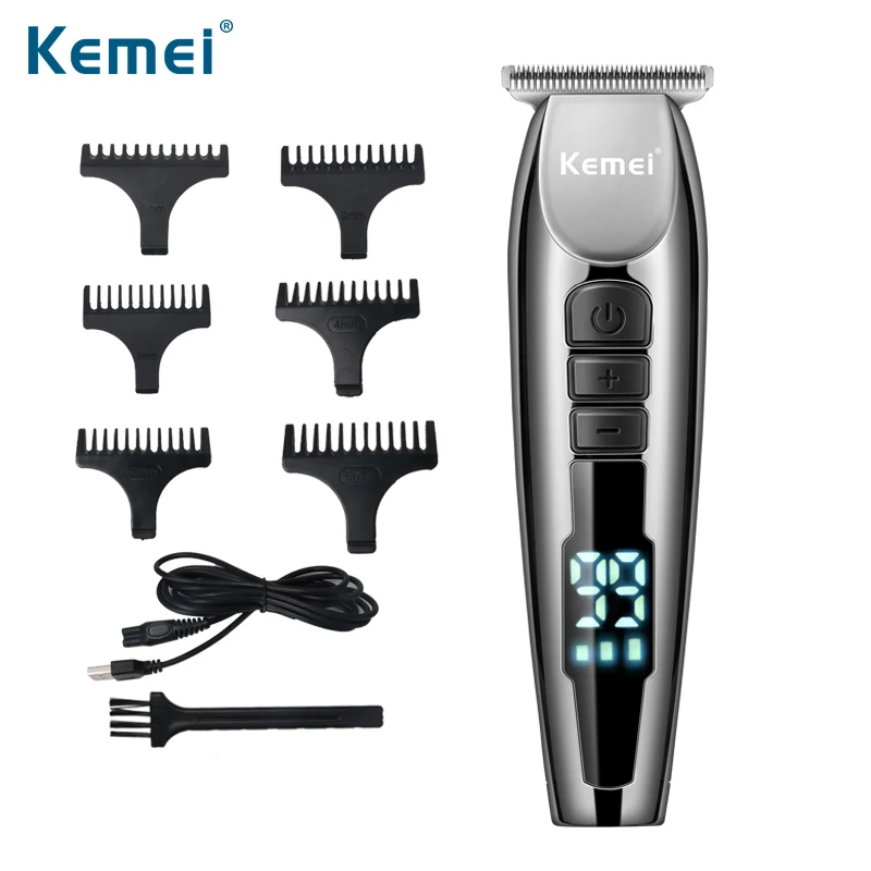 

Kemei LCD Electric Hair Clipper Professional Shaver Beard Barber 0mm Hair Cutting Machine USB Rechargeable 3-speed adjustment
