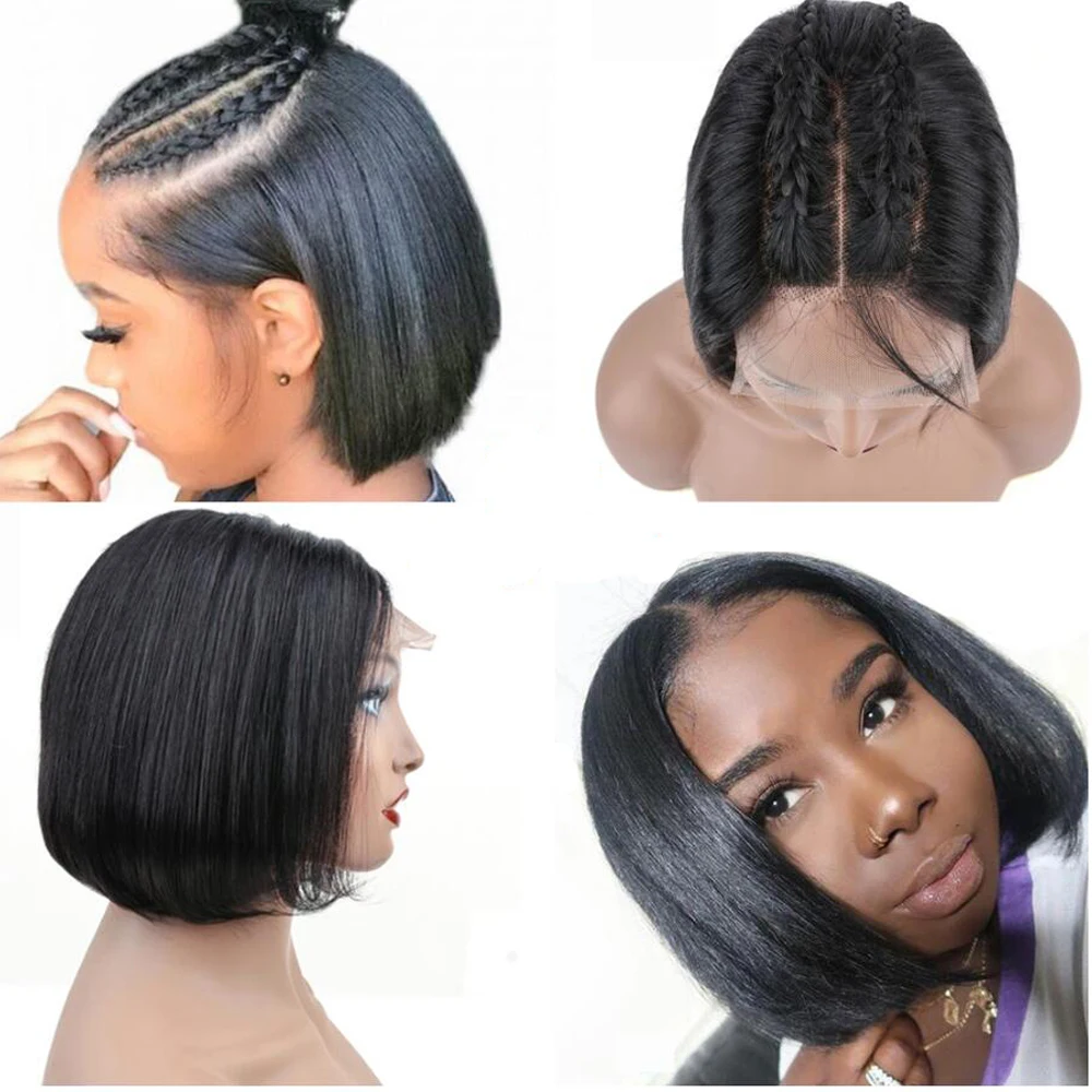BeauHair Малайзия короткий парик из человеческих волос 4*4 средняя часть не Реми волосы боб парики предварительно сорвал отбеленные узлы для женщин