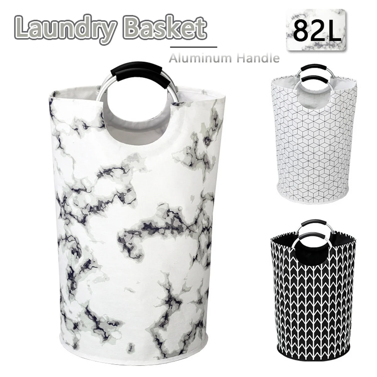 

1PCS Marble Laundry Basket 82L Large Oxford Cloth Waterproof Foldable Multifunctional Large-capacity Clothing Storage Bag