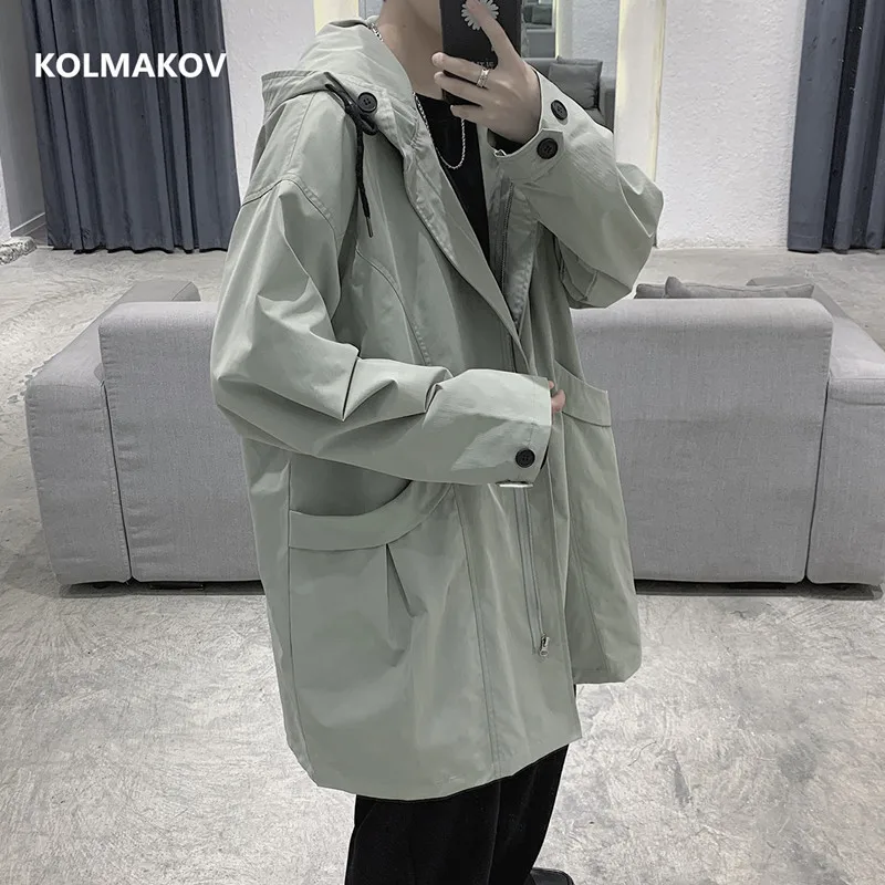 

2021 Весенняя Новинка поступление; Пальто-Тренч с капюшоном пальто для мужчин, мужские высокого качества куртки молодых людей классическое п...