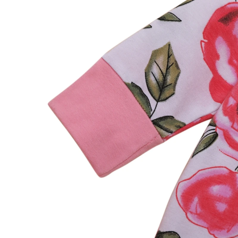 

Baby Clothes Girl Romper Long-Sleeved Hooded Children Toddler Girls Cotton Pinkish Flower Print Jumpsuit For Baby Casual Rompers