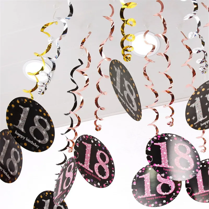 Спиральные висячие украшения из ПВХ для дня рождения 6 шт. 18 21 30 40 50 60 70