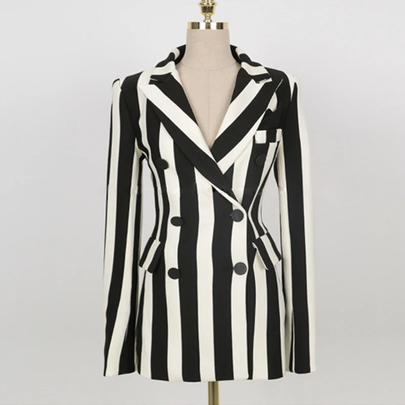 Новый Зимний женский полосатый двубортный Блейзер куртка облегающие узкие брюки