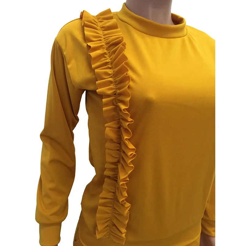 Echoine 2019 New Autumn Ruffle Casual Two Pieces Set Sportwear Suit O-Neck Long Sleeve Womens Tracksuit Solid 3 Color |