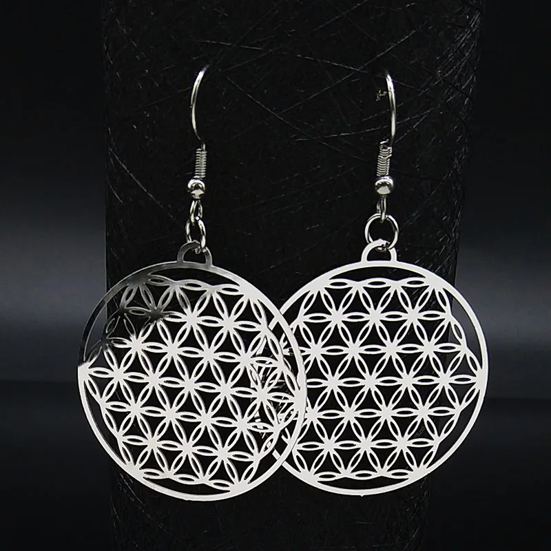 Flower of Life Stainless Steel Dangle Earrings Women Silver Color Earring Jewelry joyas de acero inoxidable para mujer E1534S02 | Украшения