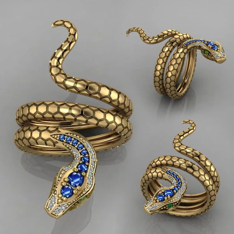 

Huitan New Punk Coiled Snake Rings for Women Multicolor CZ Stones Dance Party Finger Ring Special Girl Gifts Personality Jewelry