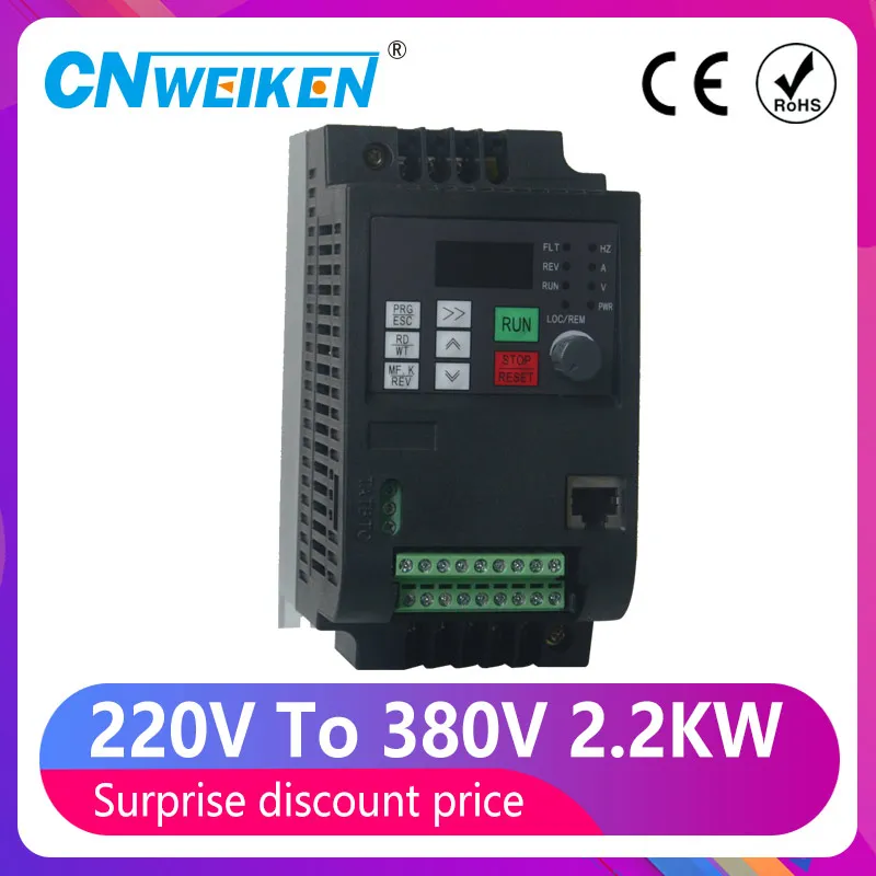 

NEW! 2.2kw Single Phase AC220V to 3 Phase 380V Boost Frequency Inverter VFD Adjustable Speed Drive CNC Spindle motor