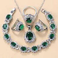 925 sterling silver necklace and earrings jewelry sets for women fashion accessories green zircon charm bracelet and ring sets