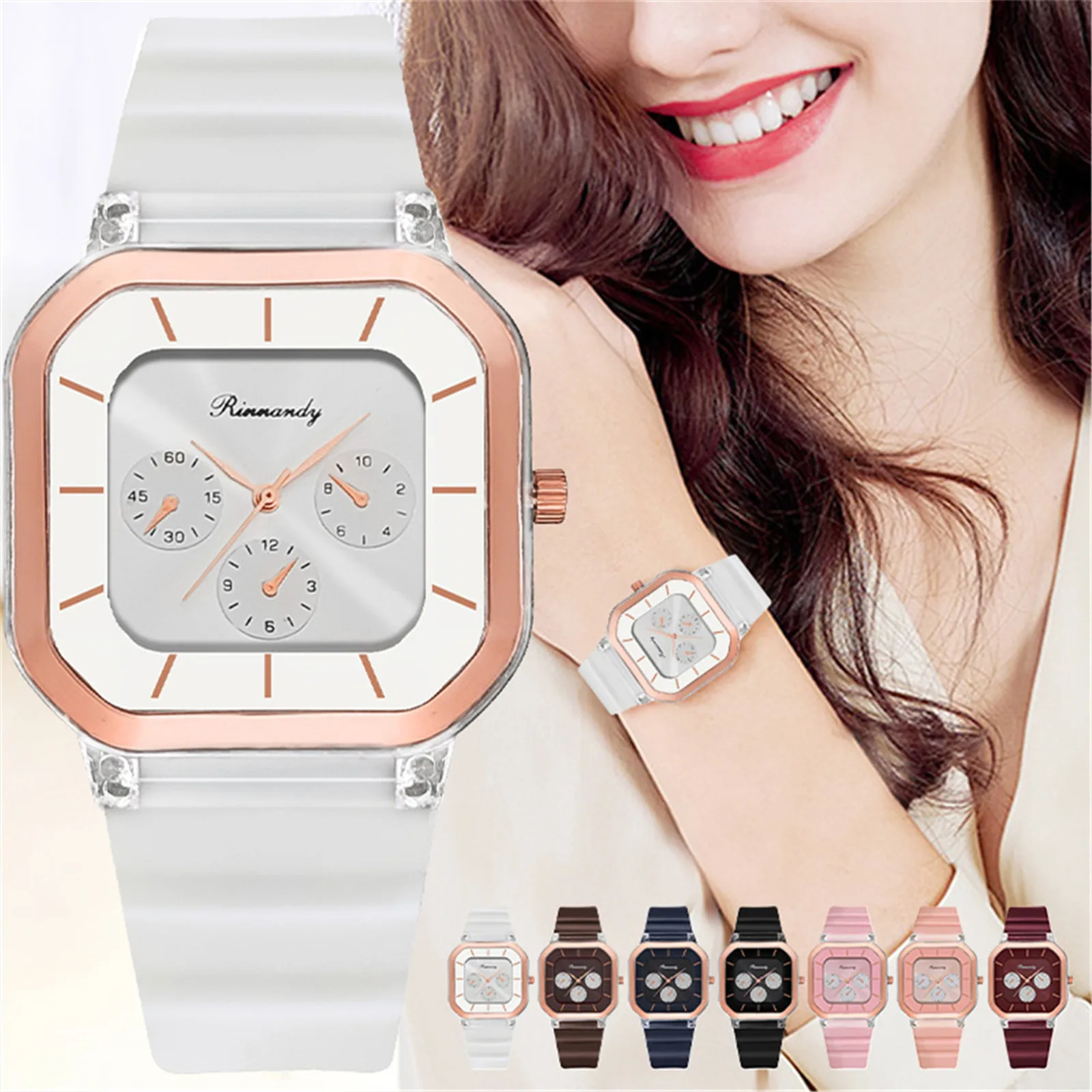 

Часы наручные женские кварцевые с силиконовым циферблатом и кожаным ремешком