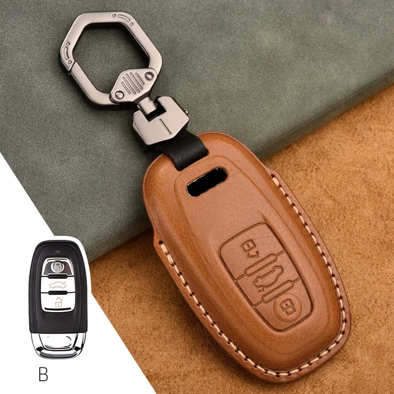 

Genuine Leather Car Styling Auto Key Protection Cover Case For Audi R8 TT SQ5 RS5 For Audi 754C/754G C6 C5 Car key Holder Shell