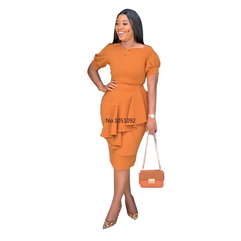 Женские Элегантные платья с короткими рукавами фонариками облегающие оборками