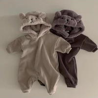 2021 winter new baby fleece warm romper newborn infant thicken plush hooded clothes cotton plus velvet baby boy jumpsuit 0 24m