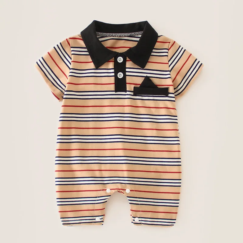 

Летняя модная одежда для маленьких мальчиков полосатый комбинезон с коротким рукавом для новорожденных мальчиков и девочек