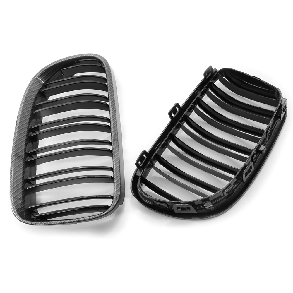 

2-Line Kidney Grille Grill with Carbon Fiber Texture Frame for BMW E92 E93 11-13 Double Slat Sport Style Gloss Black