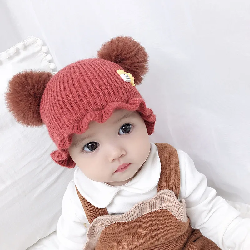 

5 colors Children Hat Toddler Kids Baby Warm Winter Wool Hat Knit Baby Boy Girl Fur Pom Pom Hat Drop Shipping girls winter hats
