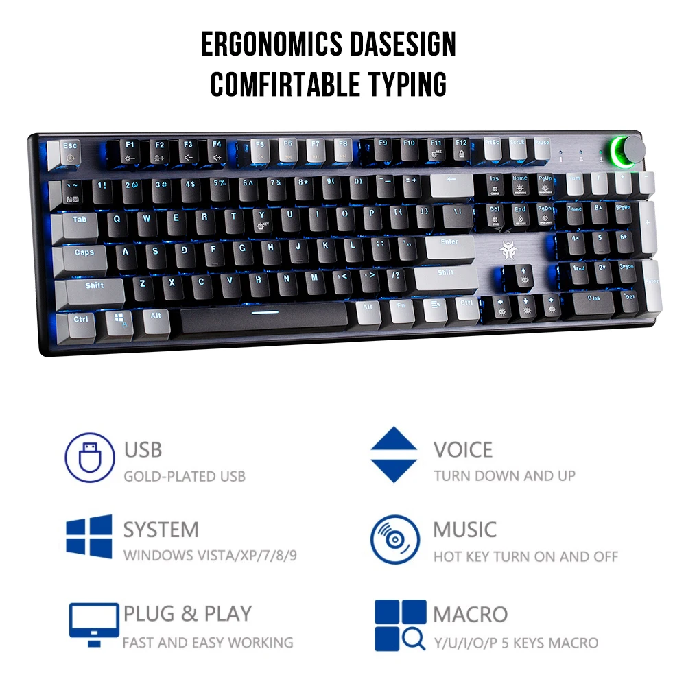 hexgears gk736 kailh mx blue switches mechanical keyboard 104 keys wired macro gaming keyboard for windows pc free global shipping