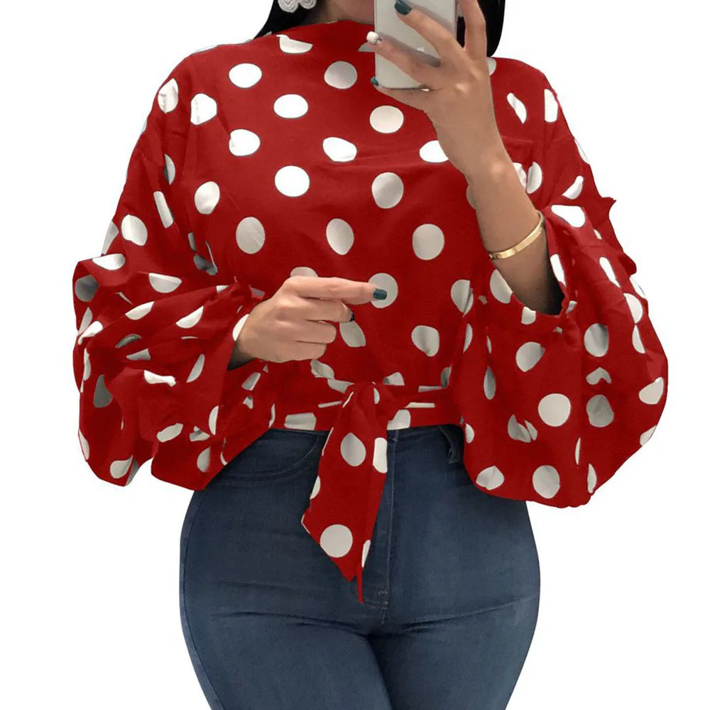 Женская офисная блузка в горошек Повседневная Свободная красная Элегантная с
