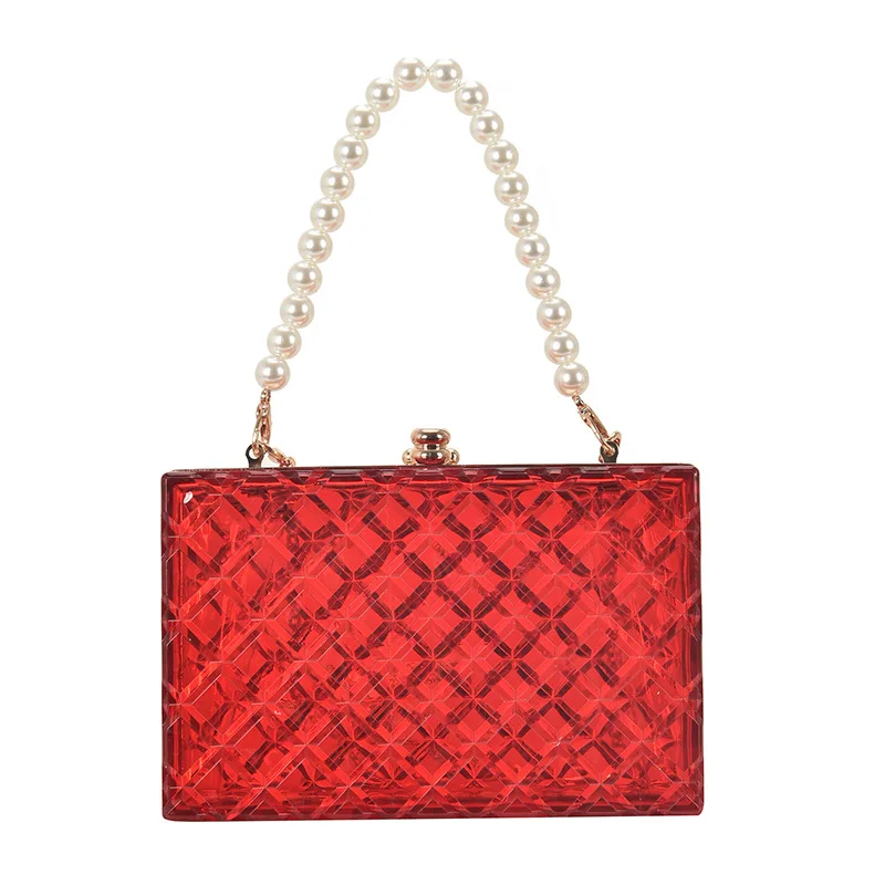 

Permanently 2021 chain bag new model acrylic transparent fashion Pearl hand-held small box makeup bag