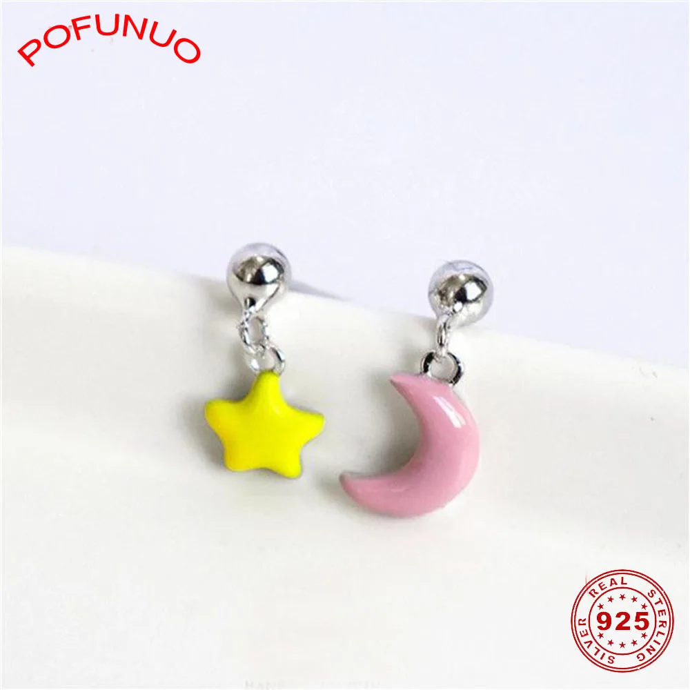 Женские асимметричные серьги гвоздики POFUNUO из стерлингового серебра 925 пробы