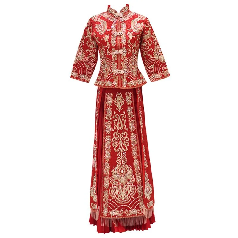 

Autumn And Winter New Chinese Style Improved Wedding Bride Toast Suit Women Chinese Traditional Wedding Dress