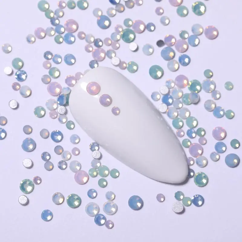 Разные размеры опал Стразы 3D украшение для ногтей красочное плоское дно без