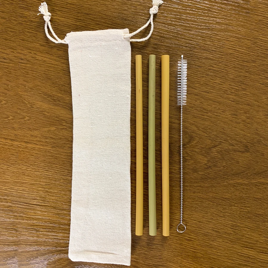 3pcs Straws 13/11/9/6 шт. в комплекте деревянный набор столовых приборов бамбуковая соломка набор посуды с тряпичной сумкой в комплекте ножей, вилок и ложек дорожные сумки оптом - Цвет: 3pcs Straws