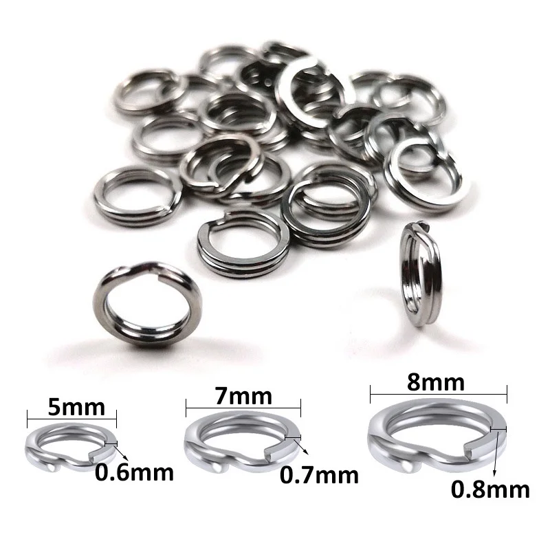 

50pcs/100pcs Fishing Lure Hook Connection Ring Flatten Double Loop Split Ring Fishing Accessories 5mm 7mm 8mm