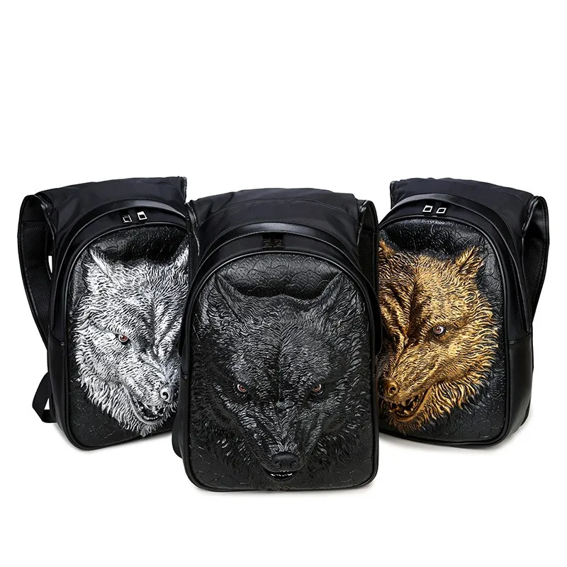 

Fashion Personality Fierce wolf Embossing knife leather backpack rivets backpack with Hood cap apparel bag cross bags man