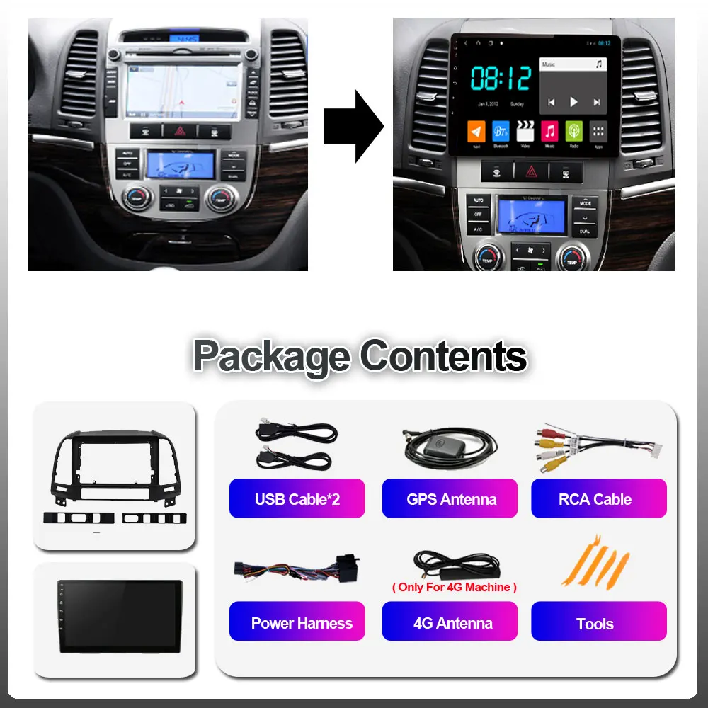 Мультимедийный видеоплеер на Android для Hyundai Santa Fe 2 2006 2007 2008 2009 2012 навигация GPS Гб + 32