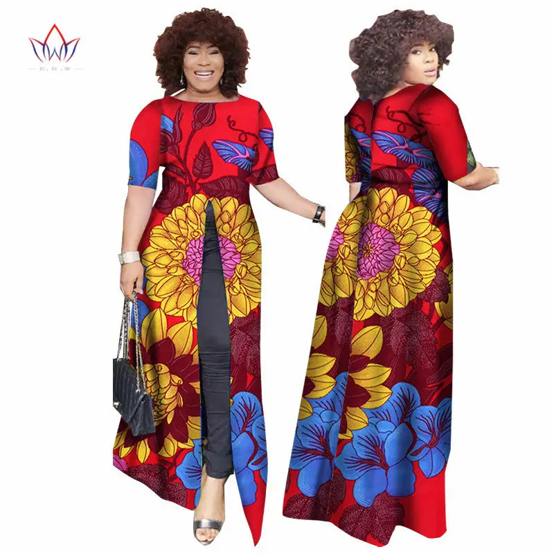 Африканский dashiki африканских платья повседневные Прямые сплит печати Африканский принт хлопок Одежда Сорочка африканского Femme brw WY852