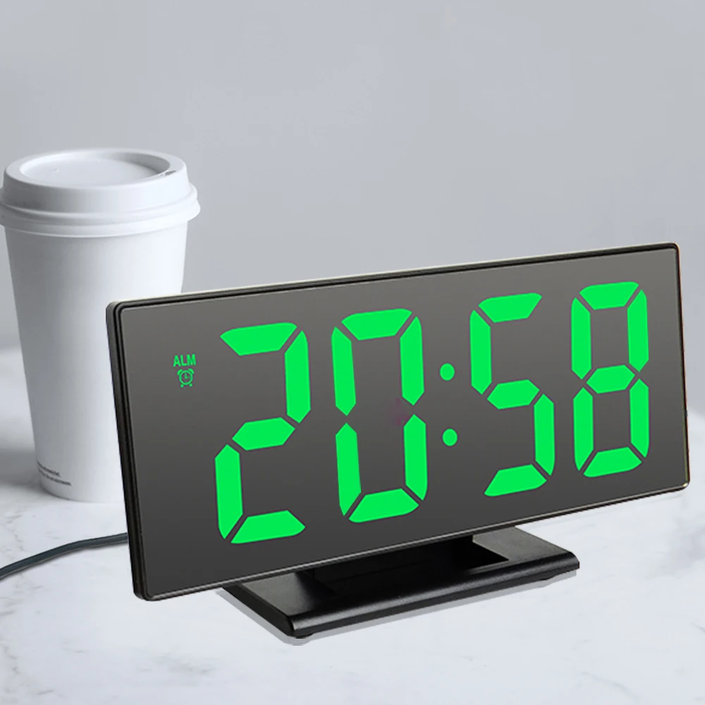 

Digital Alarm Clock LED Mirror Electronic Clock Large LCD Display Clocks Noiseless Digital Table Clock With Temperature Calendar