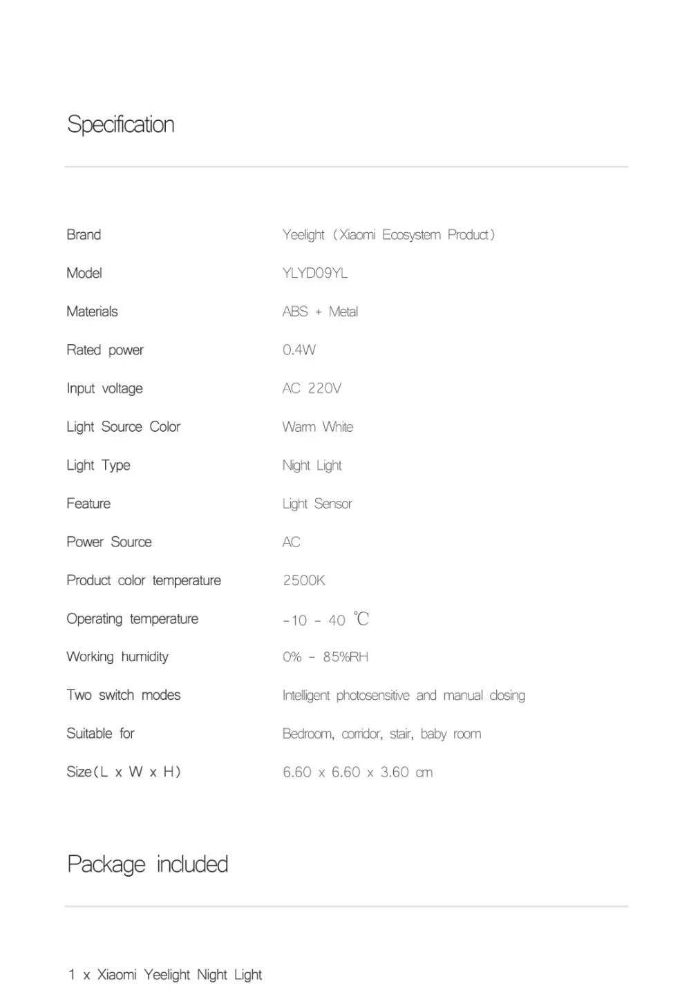 Xiaomi Yeelight ночник светодиодный индукционный свет со световым управлением светодиодный датчик спальни коридора инфракрасная Ночная лампа для детского подарка