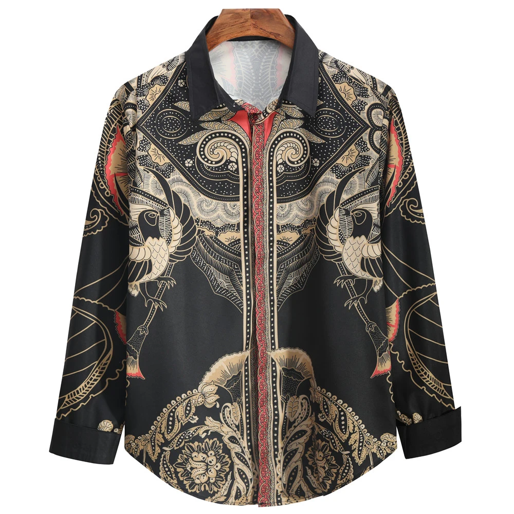 

2021Print Fashion Show Vintage Shirt Men Camisa Masculina Slim Fit Club Party Prom Printed Mens Shirt Button Luxury Dress