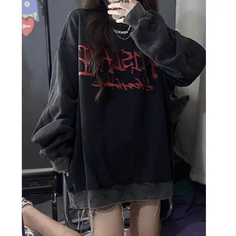

Gothic Grunge Crewneck Sweatshirts Women Harajuku Streetwear Oversize Letter Print Hoodie Mall Goth Black Retro Autumn
