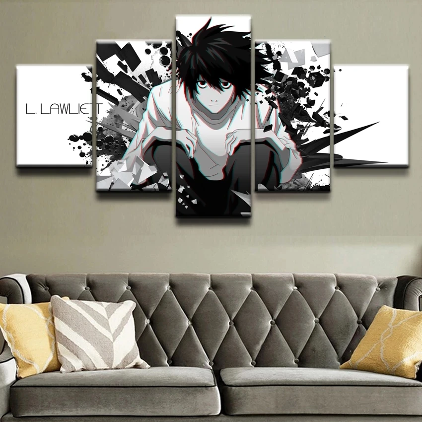 

Canvas Printed 5 Pieces Modular Pictures Anime Death Note Wall Art Decoration Painting Home Decor For Boys Room Poster Framed