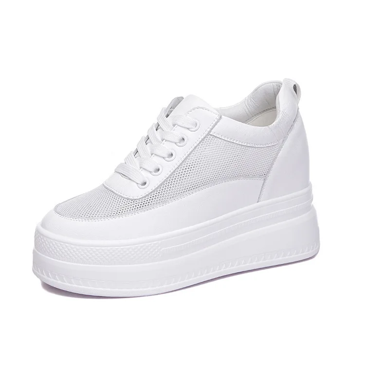 

9cm platform heel wedge shoes sneakers pumps white platform air mesh hollow pumps shoes summer women zapatos de mujer