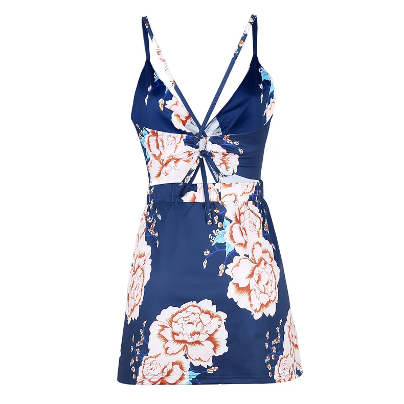 

Spaghetti Strip Mini Vestido Sleeveless V-neck European Style Women Dresses Beach Style Holiday Woman Dresses