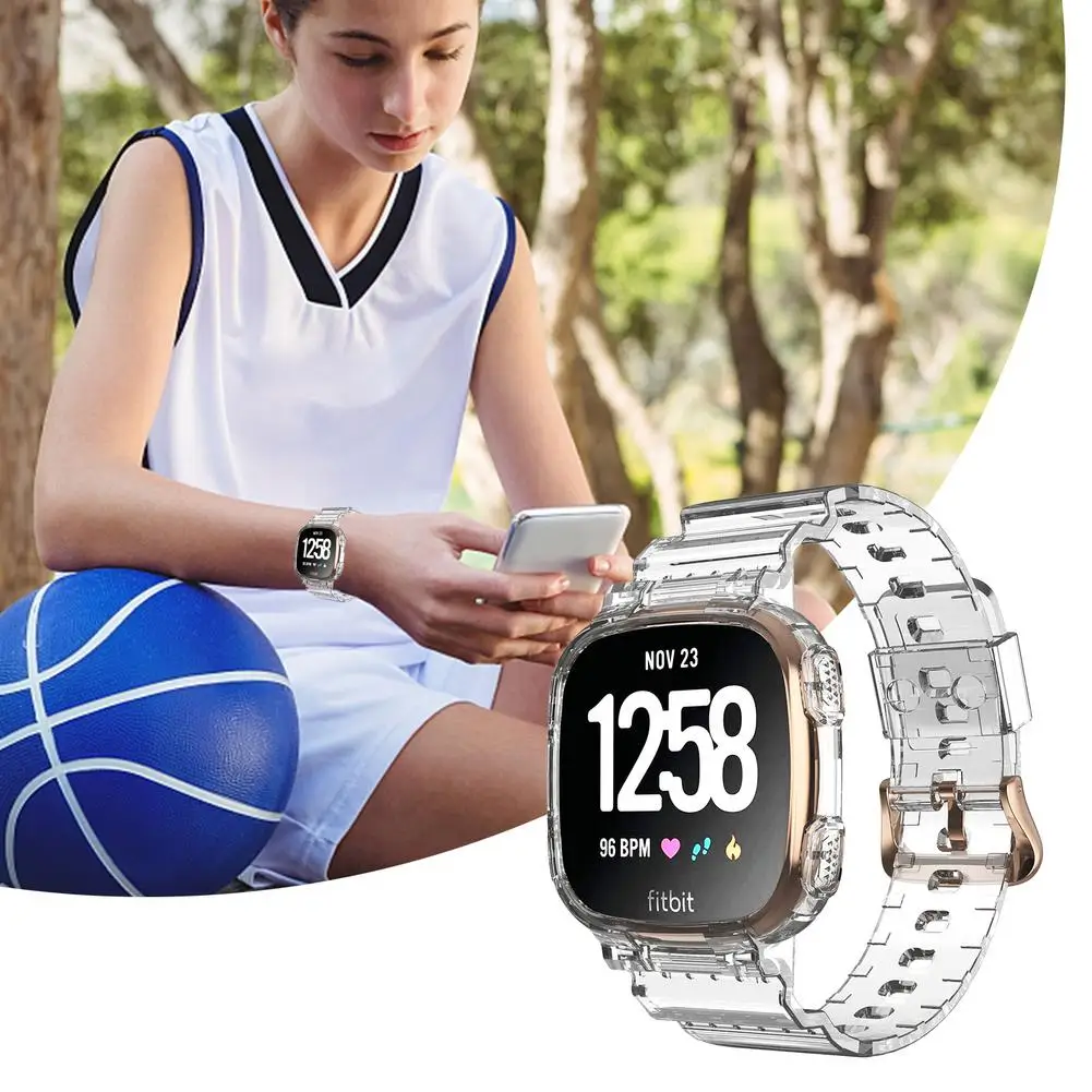 

Adjustable TPU Transparent One-piece Wrist Strap Sports Replacement Watch Belt Band Clear Wristband For Fitbit Versa 3 Sense