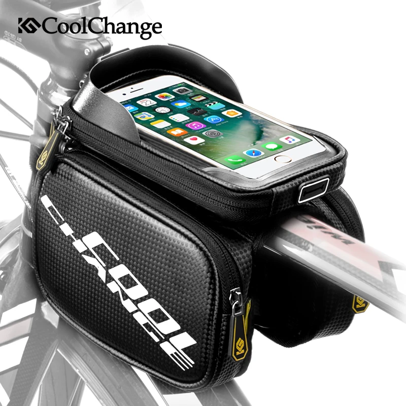 

CoolChange Bike Bag Rainproof Touch Screen Bicycle Frame Front Head Bag Top Tube Double Pouch Cycling For 6.0 6.2 Inch Accessory