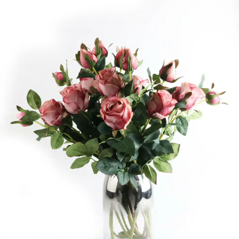 Модная искусственная Роза 1 букет 2 шелковые бутоны Цветы Свадебный деко гостиная
