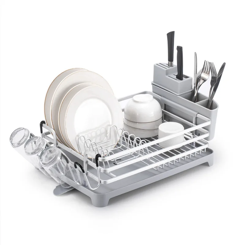 Серебристая алюминиевая кухонная сушилка для посуды держатель слива ножей
