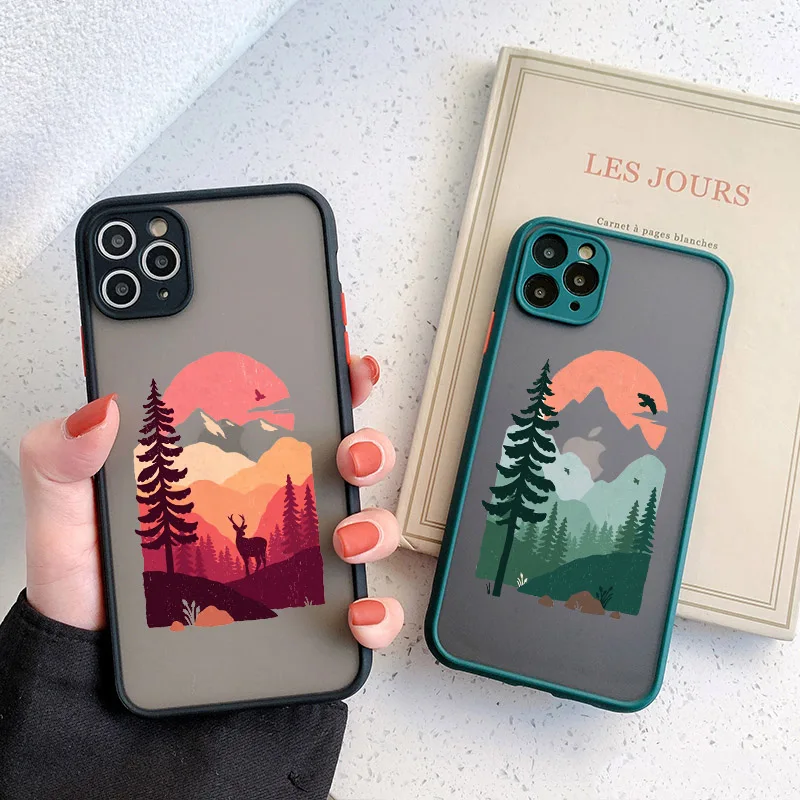 Mountain Tree Sunset Phone Case For iPhone 7 8 Plus SE2020 For iphone X XR Xs max 11 12 13 14 Mini Pro Max Hard Shockproof cover