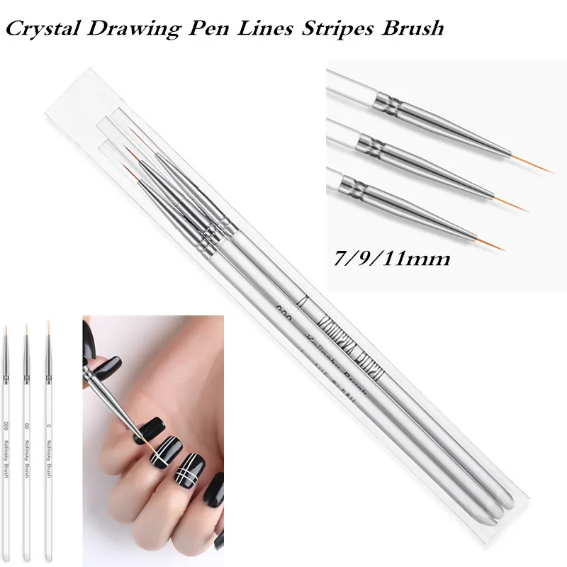 3 шт./компл. Kolinsky кисть для дизайна ногтей Кристалл акриловая тонкая фотография